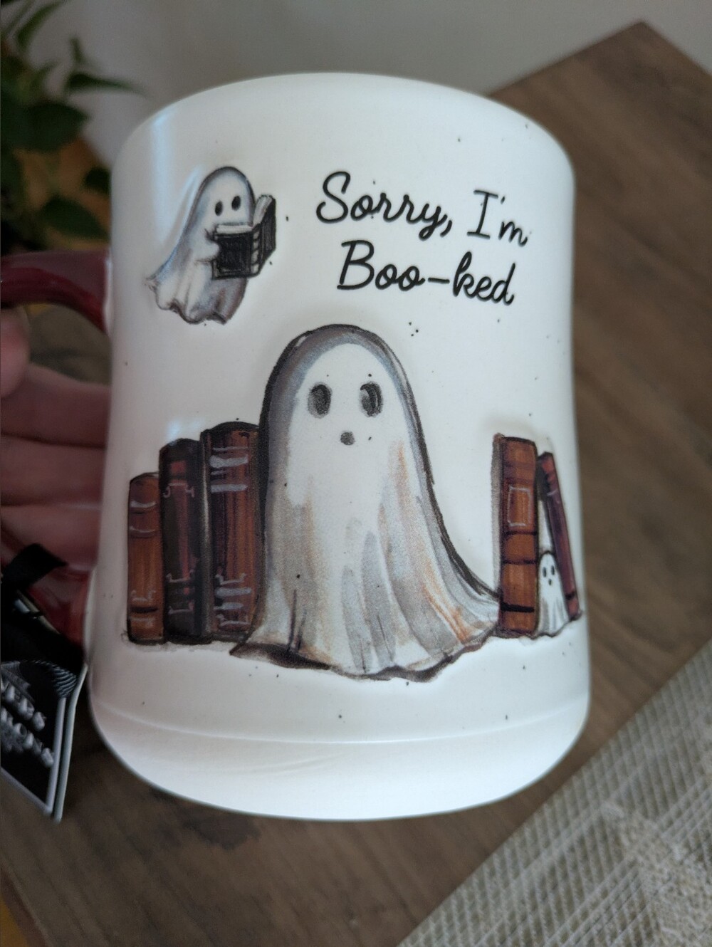 GHOST READING BOOKS
Sorry, I'm Boo-ked! Halloween Mug Cobwebs & Cauldrons NWT - Picture 2 of 8